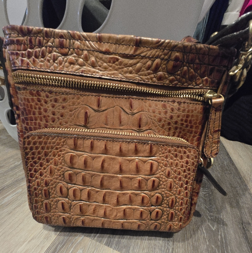 Brahmin Brown Crocodile-Embossed Crossbody Bag